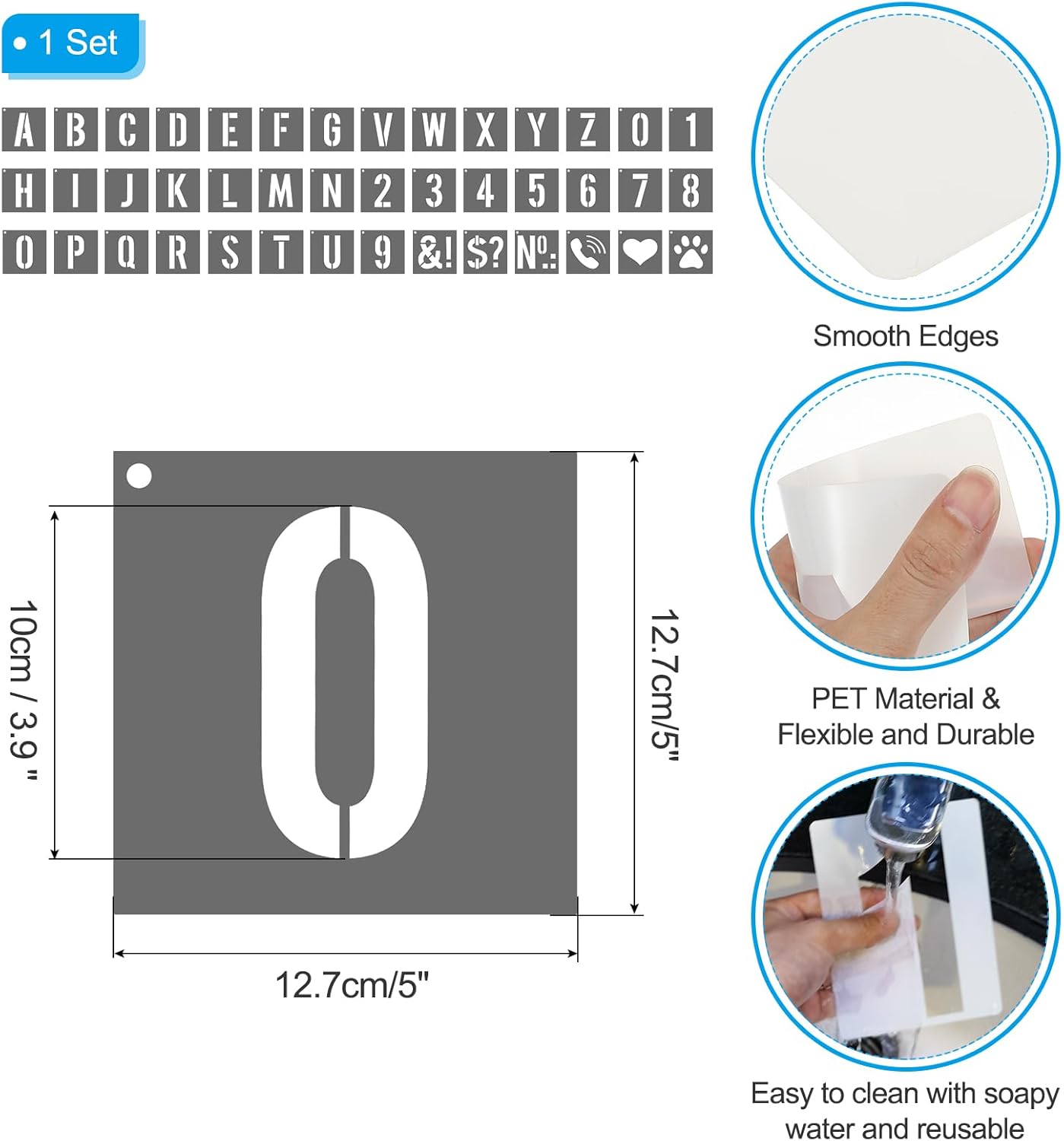 PATIKIL 4 Inch Alphabet Letter Stencils, 42Pcs Reusable Plastic Digital Templates Letters Numbers Symbol Interlocking for Crafts Wood Door Wall White