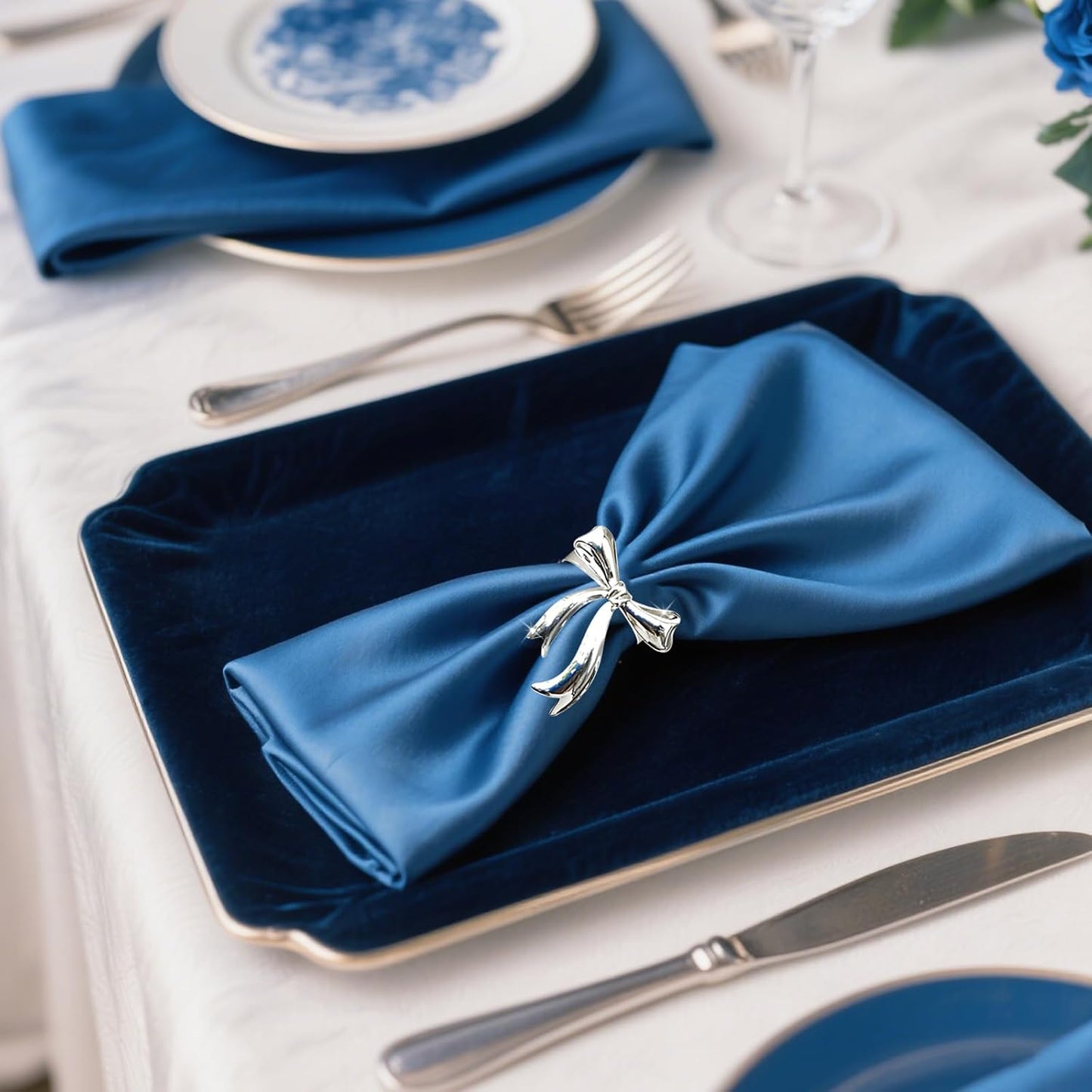 Silver Bow Napkin Rings Set of 12 Christmas Bow Tie Napkin Rings for New Year Valentine's Day Decor,Shiny Metal Bowknot Napkin Ring Holders for Elegant Wedding Restaurants Home Table Setting