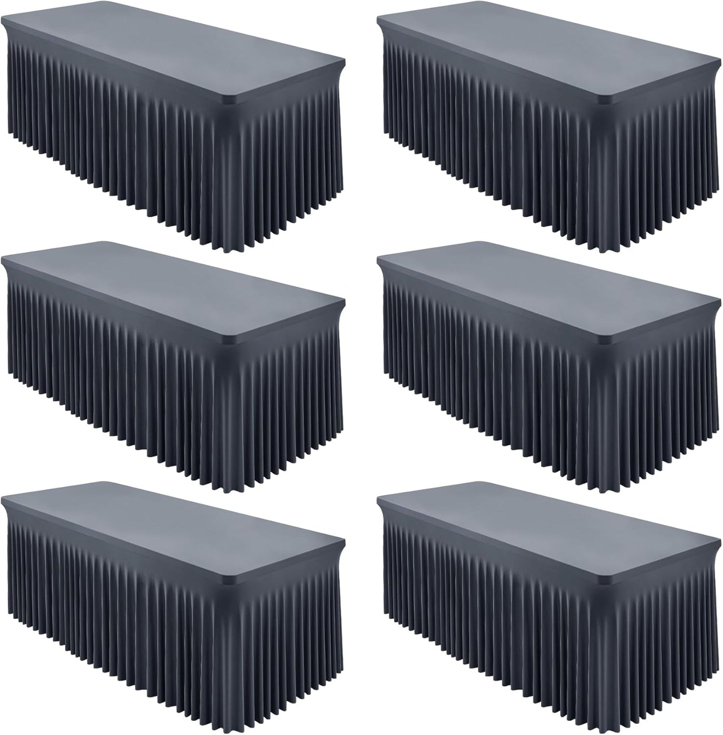 6 Packs Grey Spandex Tableclothes for 8 Foot Rectangle Table, Spandex Table Covers 8FT Stretch Table Skirts Rectangle Wrinkle Free Fitted Tablecover for Event, Wedding, Banquet & Parties