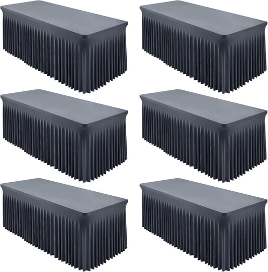 6 Packs Grey Spandex Tableclothes for 8 Foot Rectangle Table, Spandex Table Covers 8FT Stretch Table Skirts Rectangle Wrinkle Free Fitted Tablecover for Event, Wedding, Banquet & Parties