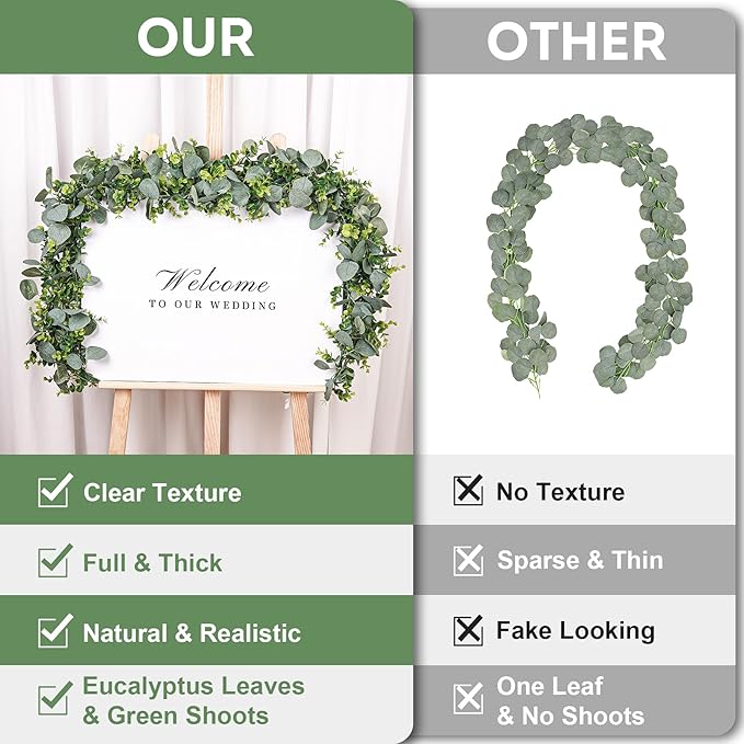 BonBloom's 4 Pack Artificial Eucalyptus Garland, 5.9ft Faux Silver Dollar Eucalyptus Greenery Garland Vines Fake Spring Garlands for Centerpieces Table Wedding Backdrop Arch Wall Party Mantle Decor