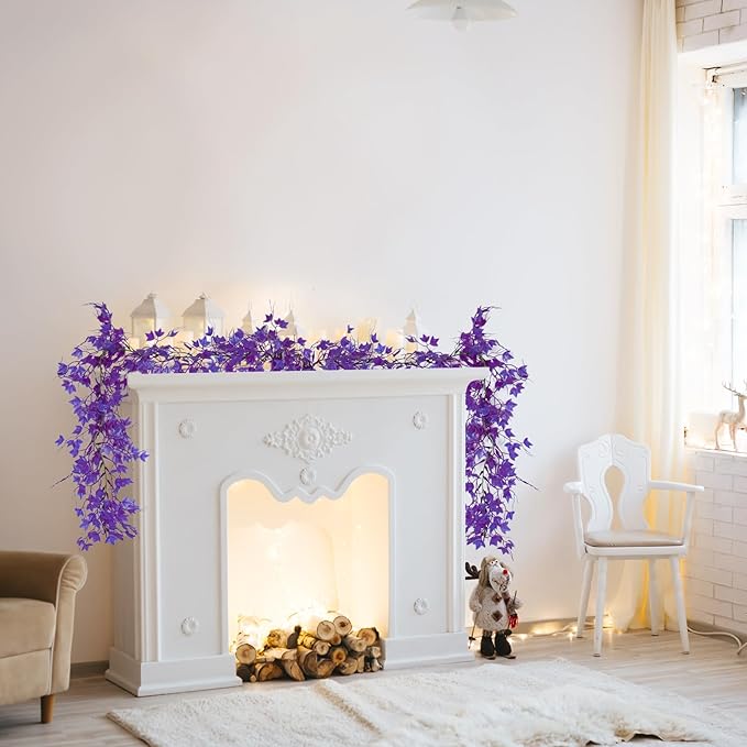 Artificial Ivy Wall Leaves Greenery Garland Enchanted Forest Decorations House Decor Fake Ivy Leaves Fake Vines for Bedroom Home Garden Trellis Fence Balcony Wedding Dorm Decor(Pure Purple)