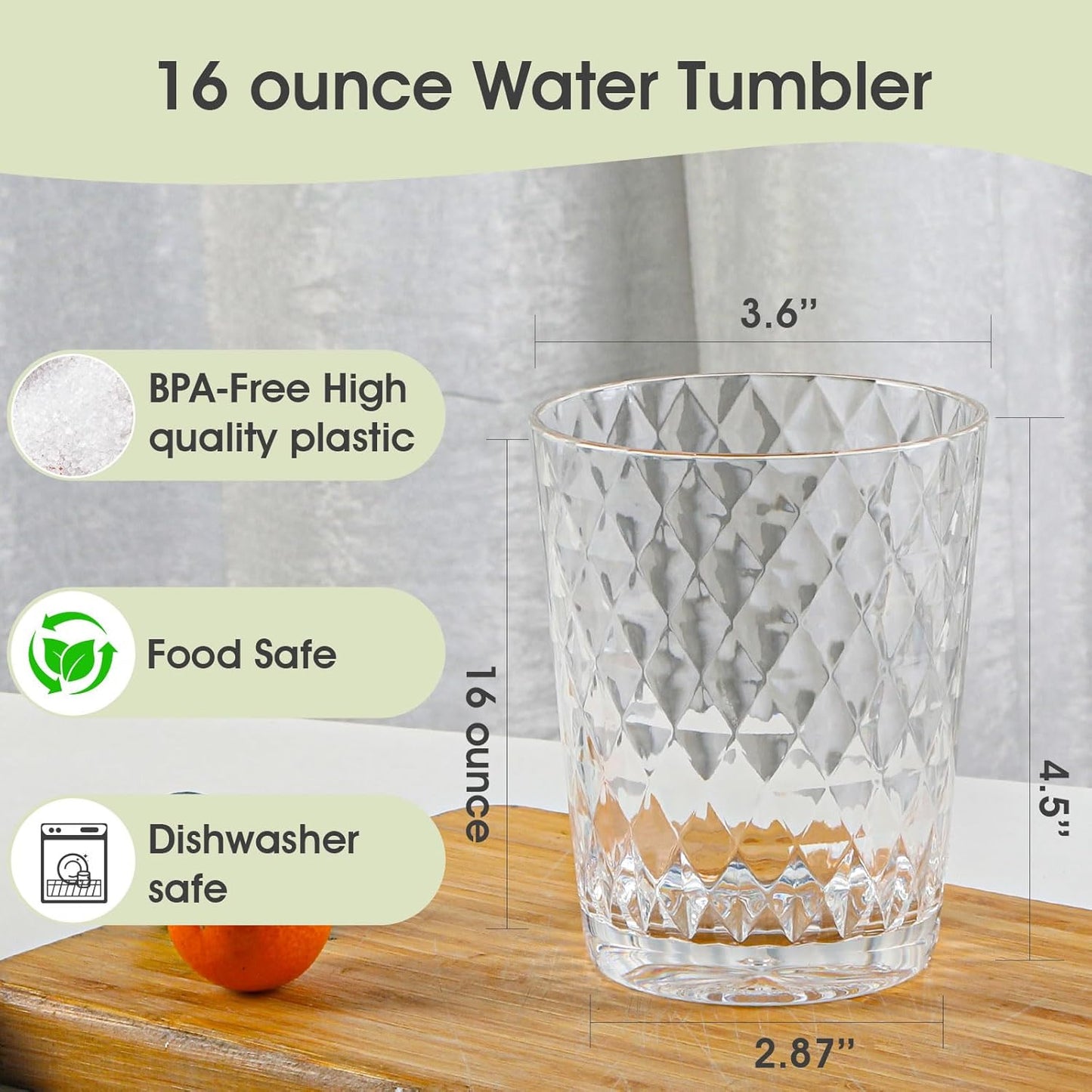 BPA-Free Plastic Tumblers 6 Pack (6x16oz) | Reusable Dishwasher Safe | Stackable Shatterproof Cups | Plastic Drinkware & Drinking Tumblers for Restaurant, Home, Party
