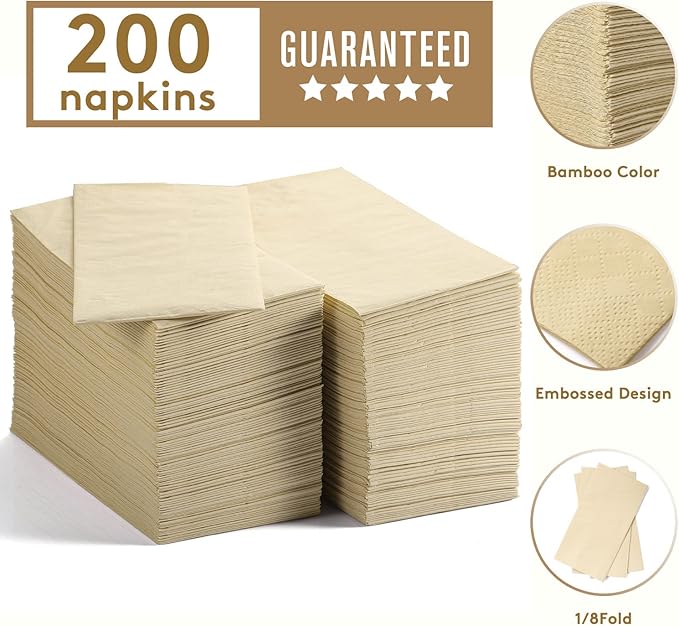 MORGIANA 200-Pack Disposable Paper Napkins, 2-Ply Bamboo Paper Towels Unbleached Disposable Hand Towels for Bathroom & Kitchen