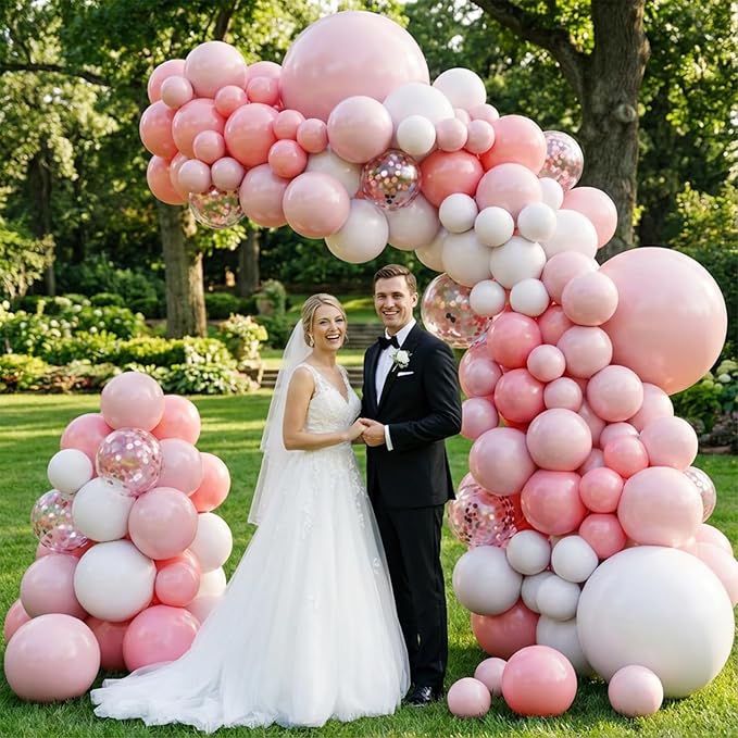 Pink and White Balloons Arch Kit,130pcs Light Pink Balloons Different Sizes White Latex Balloons for Wedding,Baby Shower,Gender Reveal,Birthday,Valentine's Day Decorations