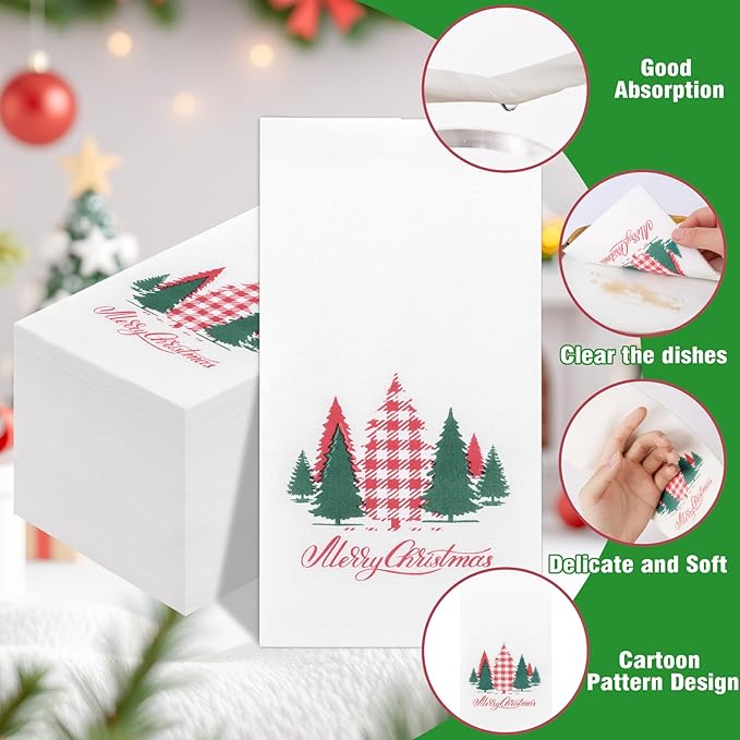 Supernal 100pcs Christmas Disposable Paper Napkins, Linen Like Holiday Napkins Design by Red and Green Xmas Tree, Christmas Guests Napkins Hand Towels for Kitchen Bathroom Parties Dinners
