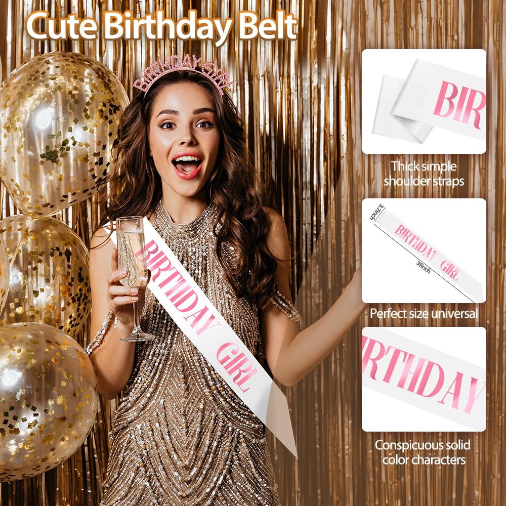 Birthday Girl Princess Black Rhinestone Headband Set - Glitter Sash, Crown, and Tiara Accessories Gift