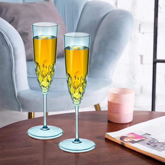 48 Pack Plastic Champagne Flutes, Shatterproof Reusable Fancy Crystal Clear Champagne Glasses, 5 oz Acrylic Unbreakable Elegant Party Drinking Cocktail Wine Glasses Wedding Birthday Bar Goblets Blue