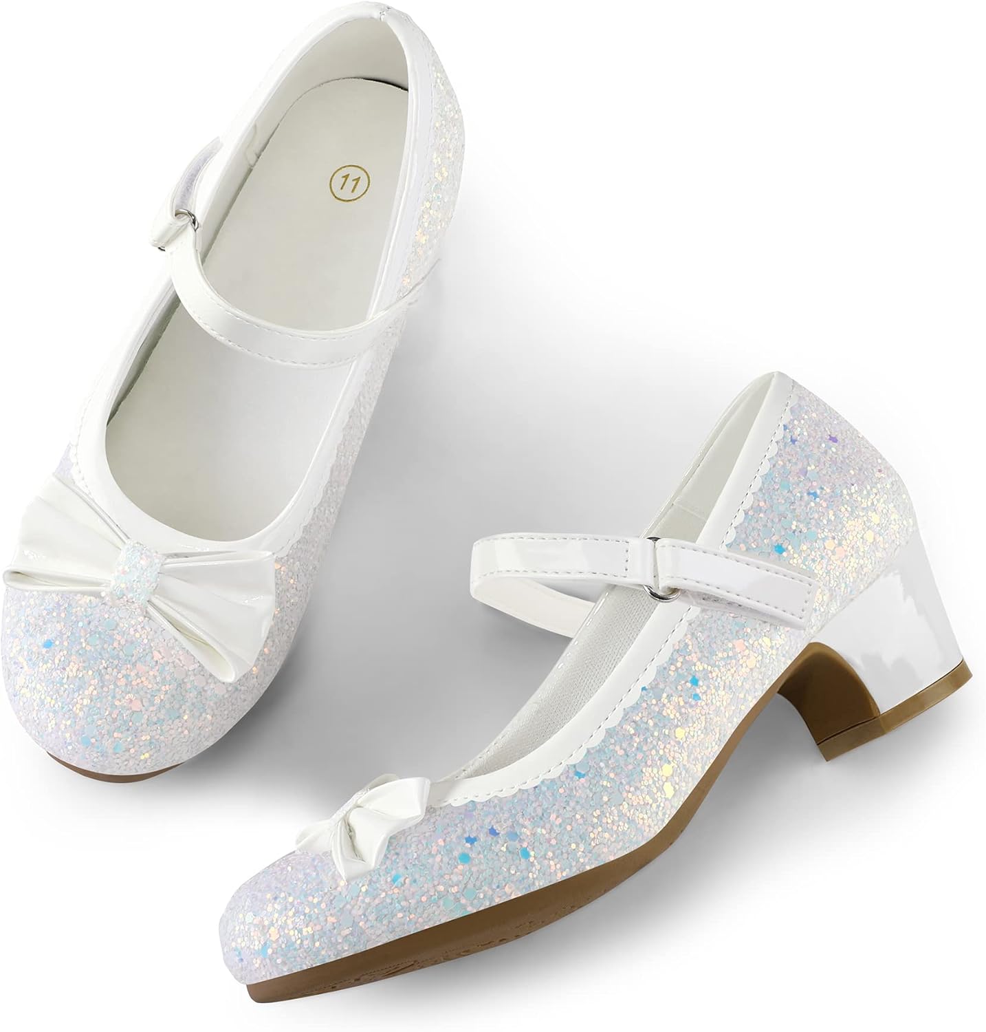 K KomForme Girl's Dress Shoes Mary Jane Glitter 1.5 in Low Heel Wedding Party Princess Shoes for Toddler/Little/Big Kids