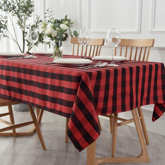 maxmill Checkered Rectangular Tablecloth Water Resistance Antiwrinkle Spillproof Heavy Weight Soft Gingham Plaid Table Cloth for Buffet Banquet Parties Holiday Dinner, 60 x 104 Inch Black and Red