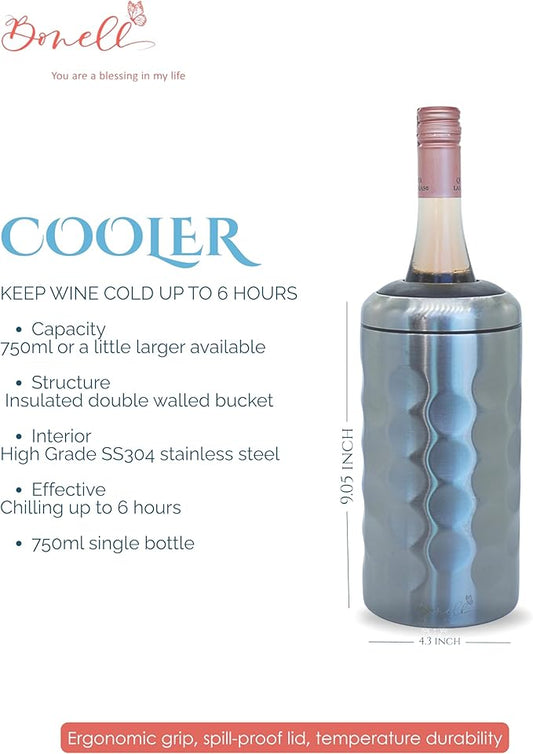 Bonell Champagne Bottle Chiller Gift Set- Portable Stainless Steel Sparkling Wine Cooler with 2 Champagne Flutes (SILVER)