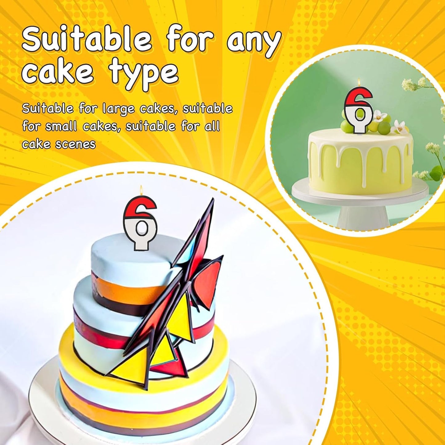 Number 6 Candle Cartoon Red and White Birthday Cake Candle Numeral Birthday for Cartoon Animated Birthday Decoration Party Supplies (Number 6)