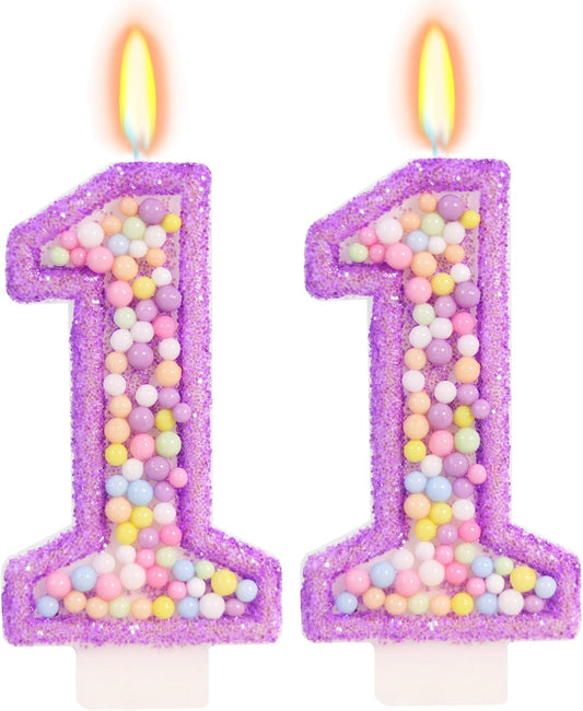 Purple Birthday Candles - Number 11 Candle, Colorful Macaron Candles, 11 Birthday Decorations for Girls, Purple Cake Decorations, Theme Party Supplies