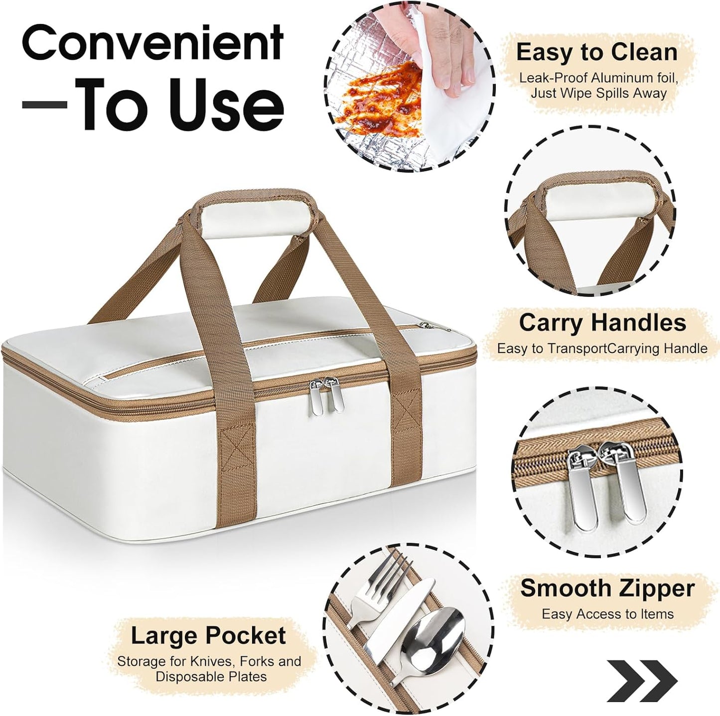 Insulated Casserole Carrier, Portable Casserole Carrier for Hot or Cold Food Lunch Tote Warmer or Cooler Bag, Lasagna Lunch Bag for Potluck Parties- Fits 9" x 13" Baking Dish-Beige