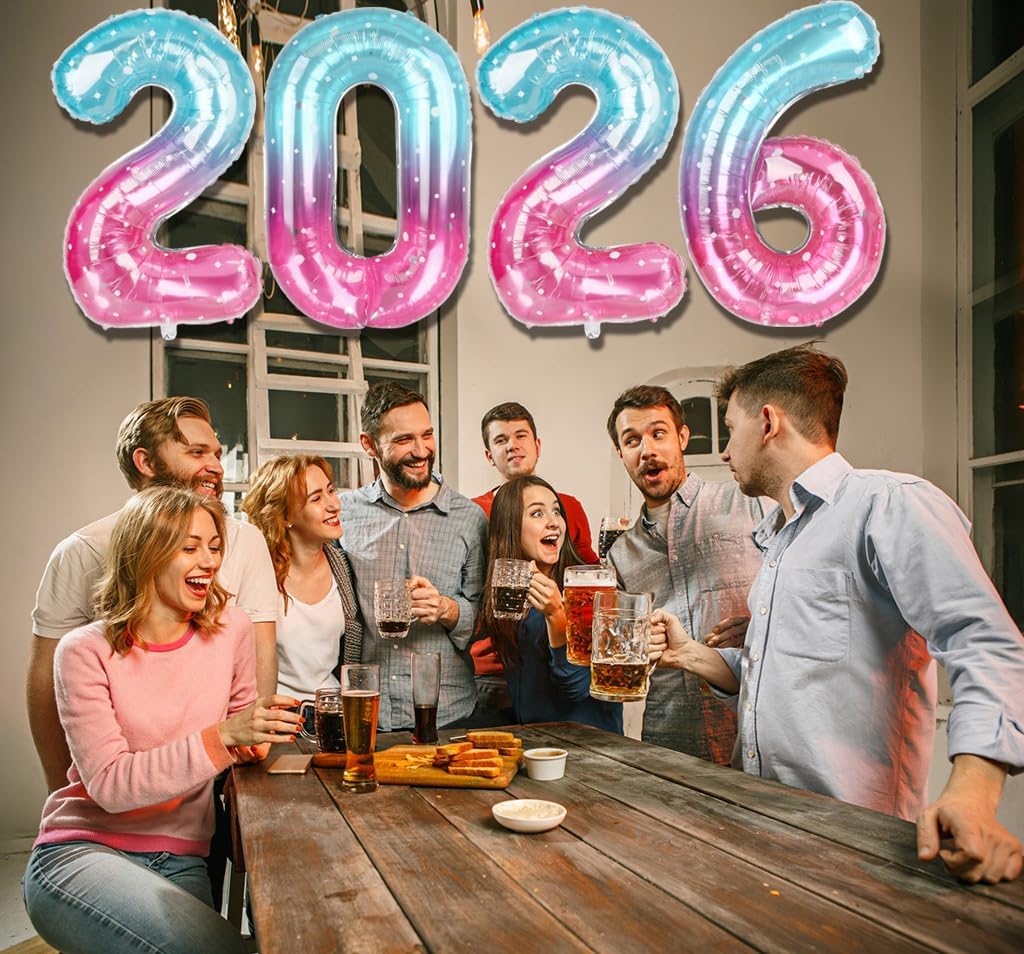 2026 Balloon - Starry Sky Birthday Number Balloons, 40 Inch Large Foil Balloons for Men Women Boys Girls Starry Sky Themed Birthday Decorations，Number 2026 Balloon