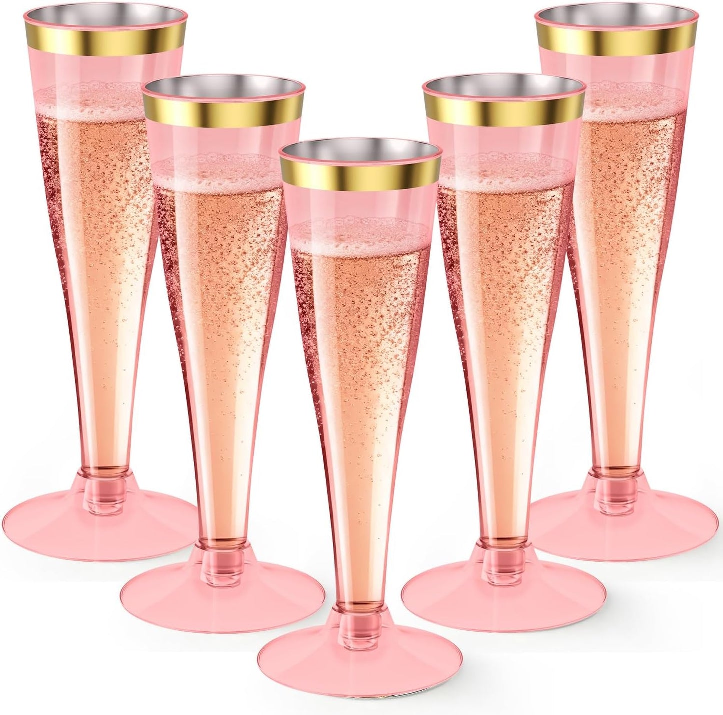 40 Pack Pink Gold Rim Champagne Flutes Plastic Wine Glasses Disposable, 4.5 Oz Mimosa Glasses for 2025 Engagement Wedding Birthday New Years Eve Xmas Party Supplies, Bulk Toasting Cocktail Cups