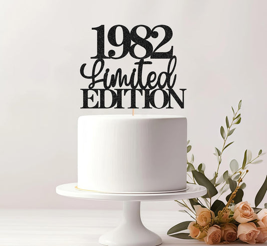 Limited EDITION 1982 Cake Topper - Black Glitter Happy 43rd Birthday Party Cake Decoration Supplies, Cheer to 43 Years Cake Bunting Decor for 43rd Birthday Party Photo Booth Props