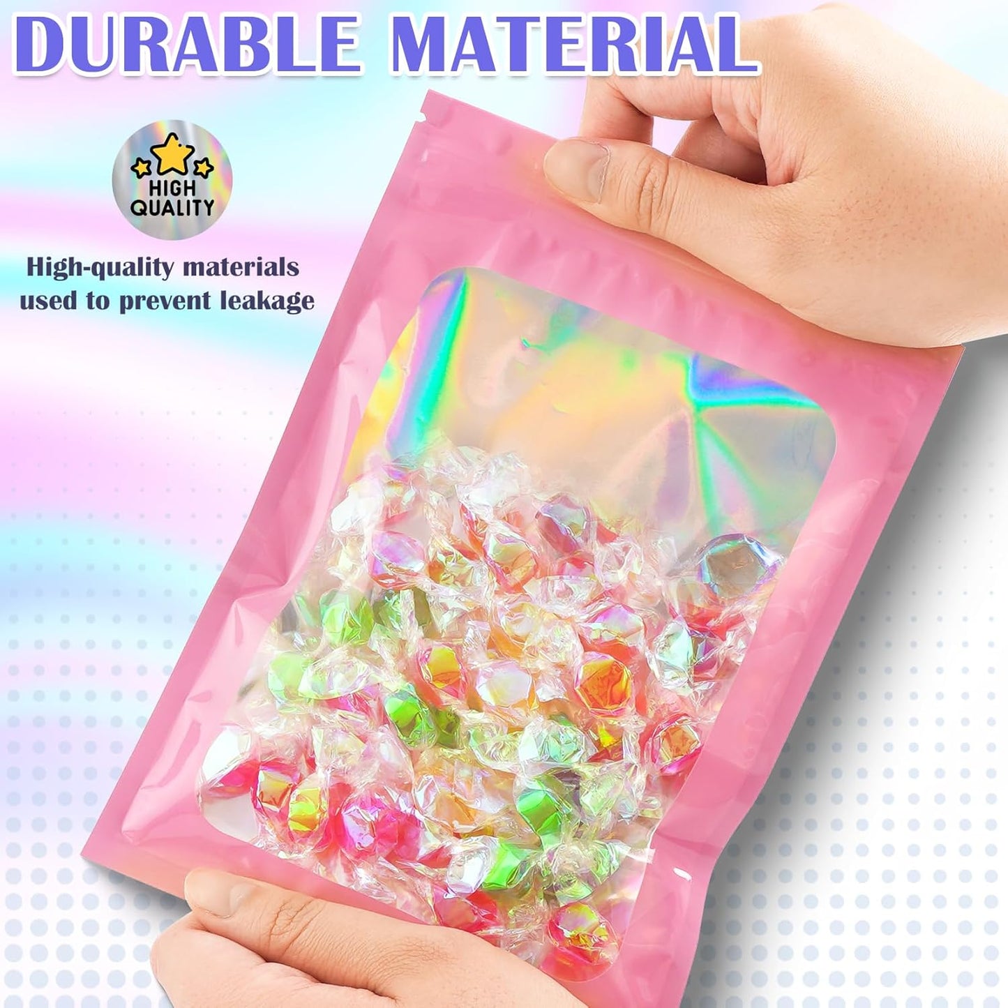 300 Pcs Mylar Bags, Smell Proof Bags Foil Pouch, Holographic Resealable Bags for Small Business, Candy Sample Jewelry Bag Sealable Packaging for Party Favor Food Storage ((2.8x3.9in-Pink)