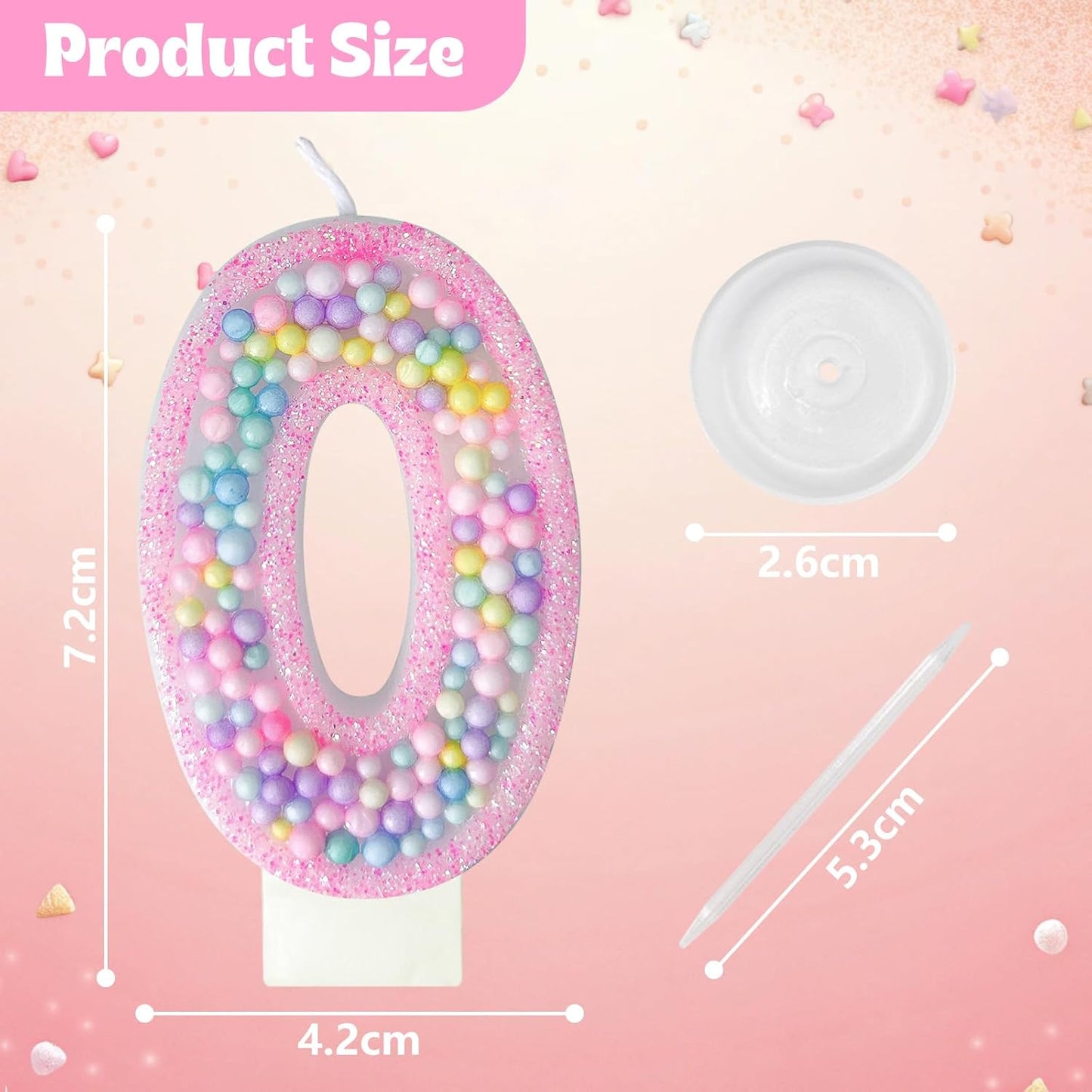 Zlongron Birthday Number Candles, Handmade Macaron 3D Flash Number 0 Candle, Suitable for Girls and Boys' Birthdays, Weddings, Anniversaries, Theme Party Cake Decorations