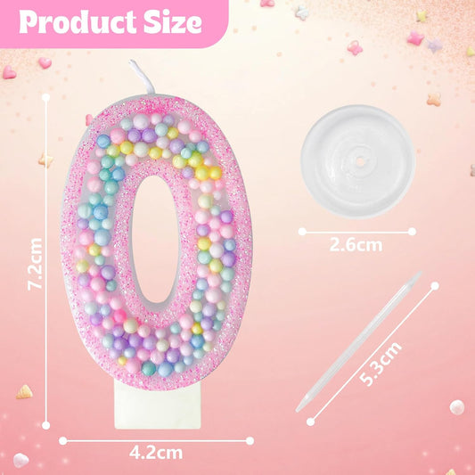 Zlongron Birthday Number Candles, Handmade Macaron 3D Flash Number 0 Candle, Suitable for Girls and Boys' Birthdays, Weddings, Anniversaries, Theme Party Cake Decorations