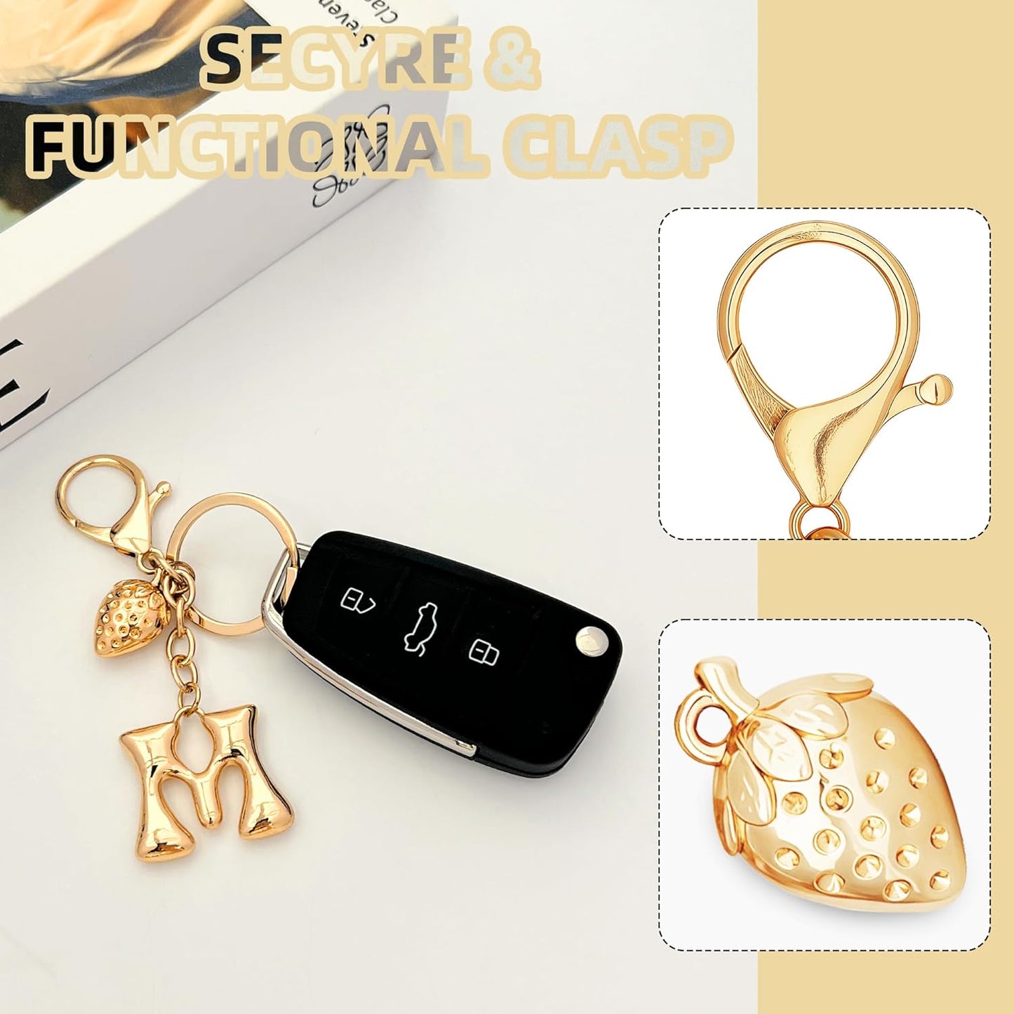 Gold Bubble Heart Initial Bag Charms for Handbags – Cute Initial Letter Keychain for Women, Purse Charms, Gold Gift