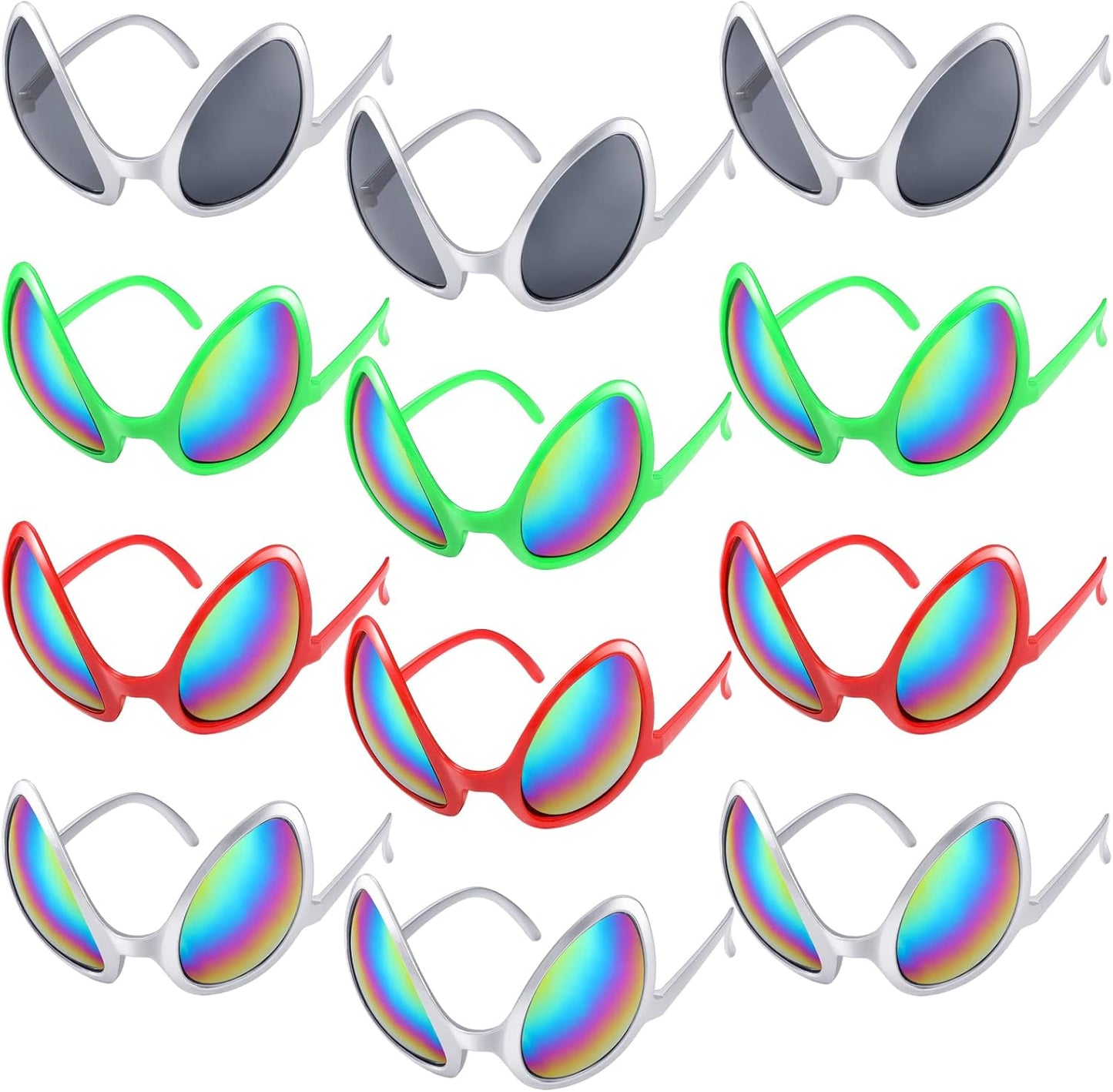Bencailor 12 Pack Halloween Alien Glasses with Lenses Funny Glasses for Alien Costume Accessories Halloween Night Party Favor(Multi Colors)