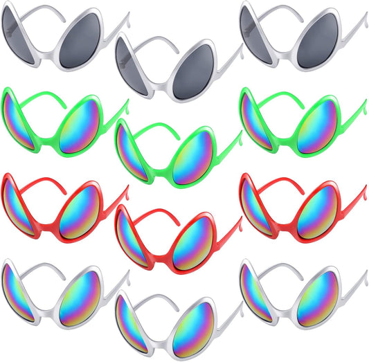 Bencailor 12 Pack Halloween Alien Glasses with Lenses Funny Glasses for Alien Costume Accessories Halloween Night Party Favor(Multi Colors)