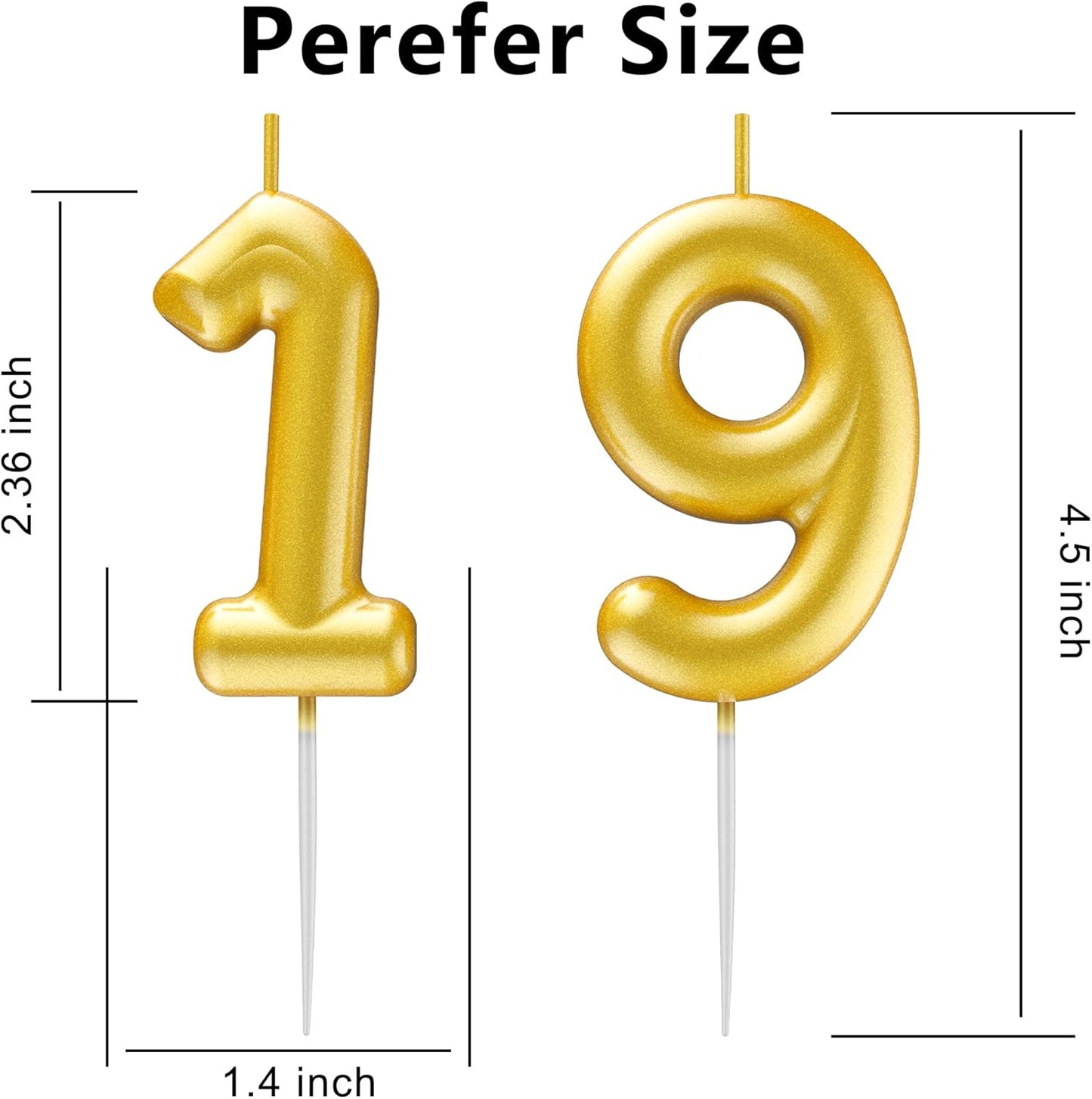 Gold Number 19 Candle Happy Birthday 3D Number Candles for Birthday Cake Party Decoration Wedding Anniversary Celebration Supplies