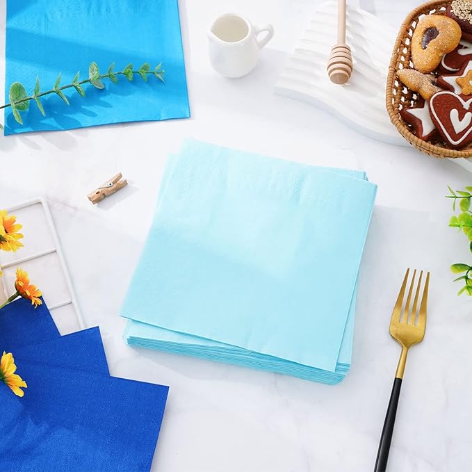Whaline 150 Pack Blue Paper Napkins 6.5 x 6.5 Inch 3 Colors Luncheon Napkins Blue Theme Disposable Paper Napkins Dinner Napkins for Winter Party Celebration Supplies Table Decorations