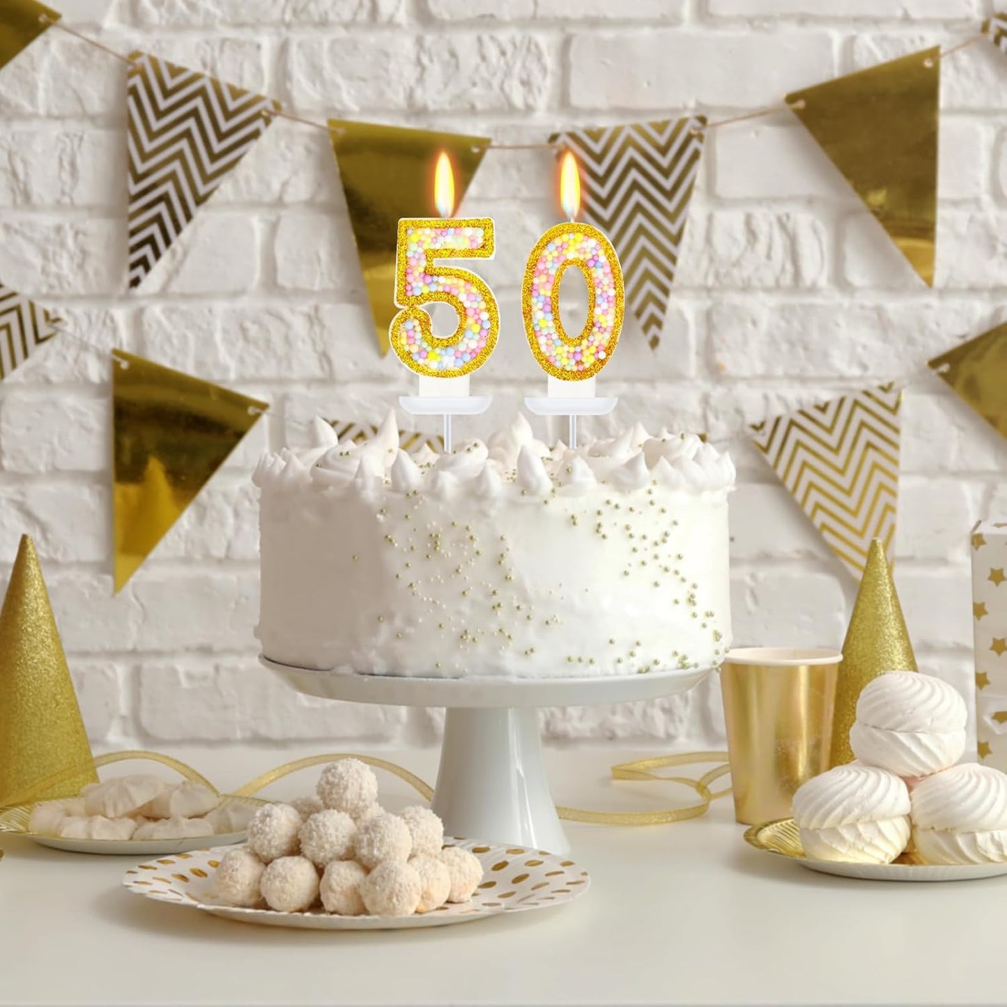 50th Birthday Candle for Women/Men, Golden Macaron Numeral Candles, Birthday Party Cake Decorations, Cake Topper for Birthday Party Supplies (Number 50)