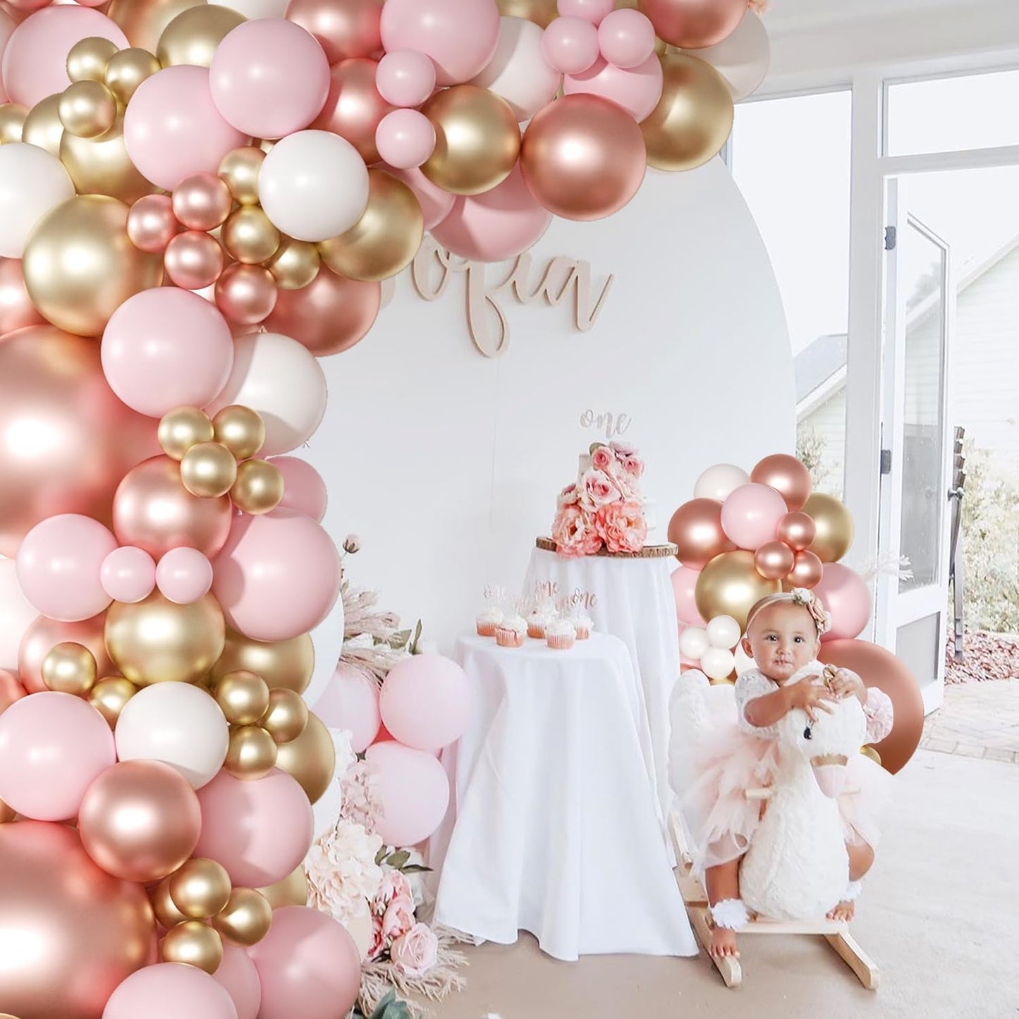 Rose Gold Pink Balloon Arch Kit 163 Pcs rose gold Balloon Garland Kit Include Rose Gold Pink White Balloons for Wedding Birthday Bridal Baby Shower Party Decorations