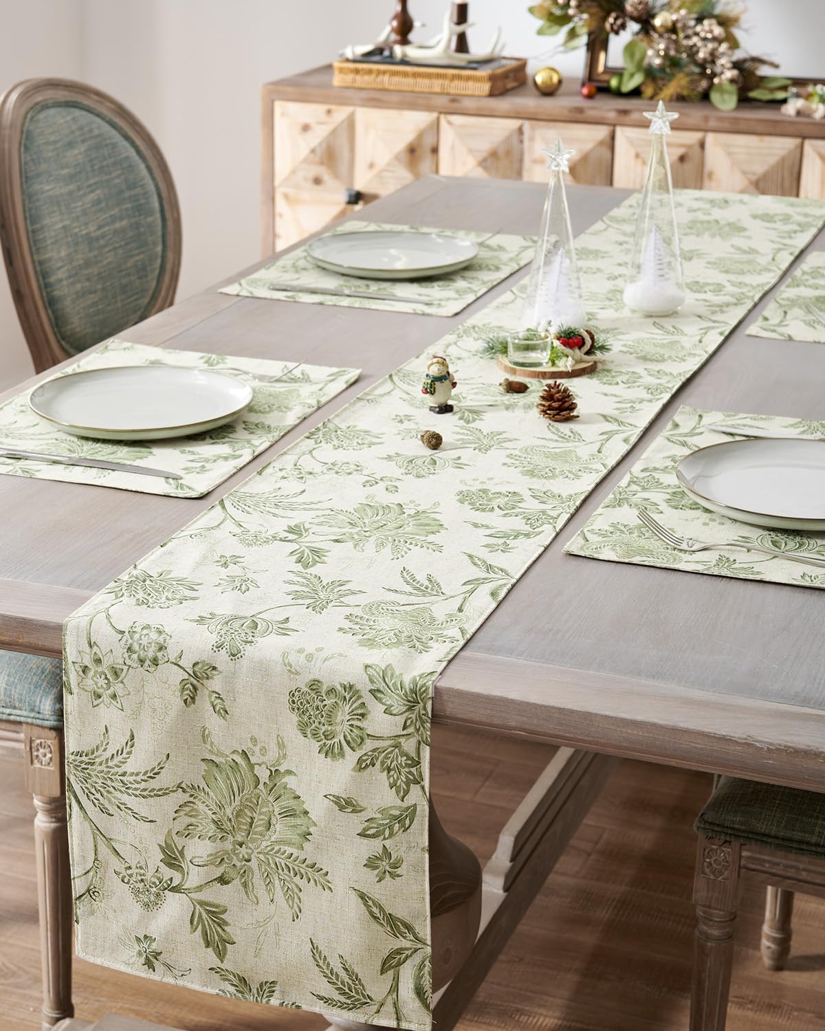 jinchan Linen Table Runner for Kitchen Farmhouse Table Cloth French Country for Party Wedding Birthday Dining Table Indoor Outdoor Decor 13 x 72 Inch 1 Panel Sage Green