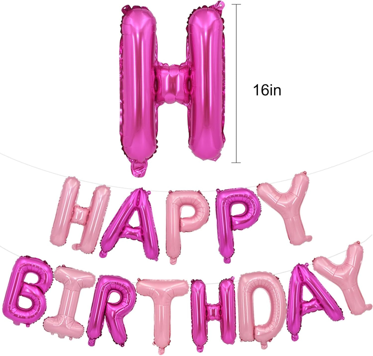 TONIFUL Happy Birthday Balloons Banner 16 Inch Mylar Foil Letters Birthday Sign Reusable for Girls Boys Kids & Adults Birthday Party Decorations Supplies（Hot Light Pink）