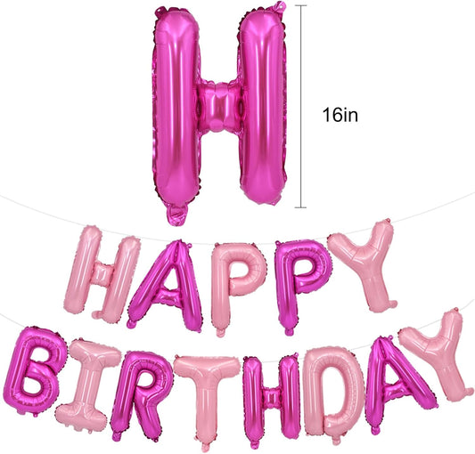 TONIFUL Happy Birthday Balloons Banner 16 Inch Mylar Foil Letters Birthday Sign Reusable for Girls Boys Kids & Adults Birthday Party Decorations Supplies（Hot Light Pink）