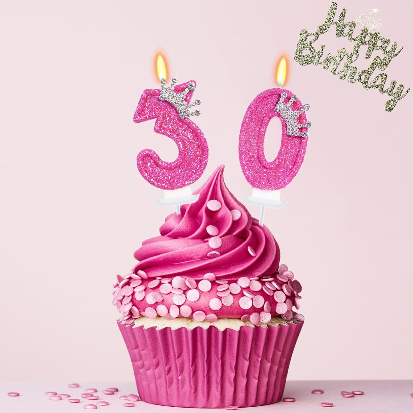 Birthday Candle for Cake, Crown Rose Number Candles, 2.76 inch Number Happy Birthday Candle, Cake Topper Decoration for Birthday Party (Number 30)