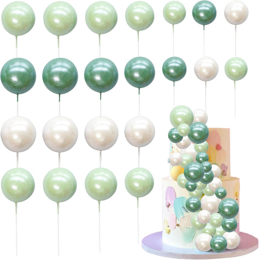 Ephlyn 30Pcs Ball Cake Picks Colorful Ball Shaped Cake Topper Pearl Balls Cupcake Cake Insert Topper for Birthday Party Wedding Decoration Supplies Pearl White Green