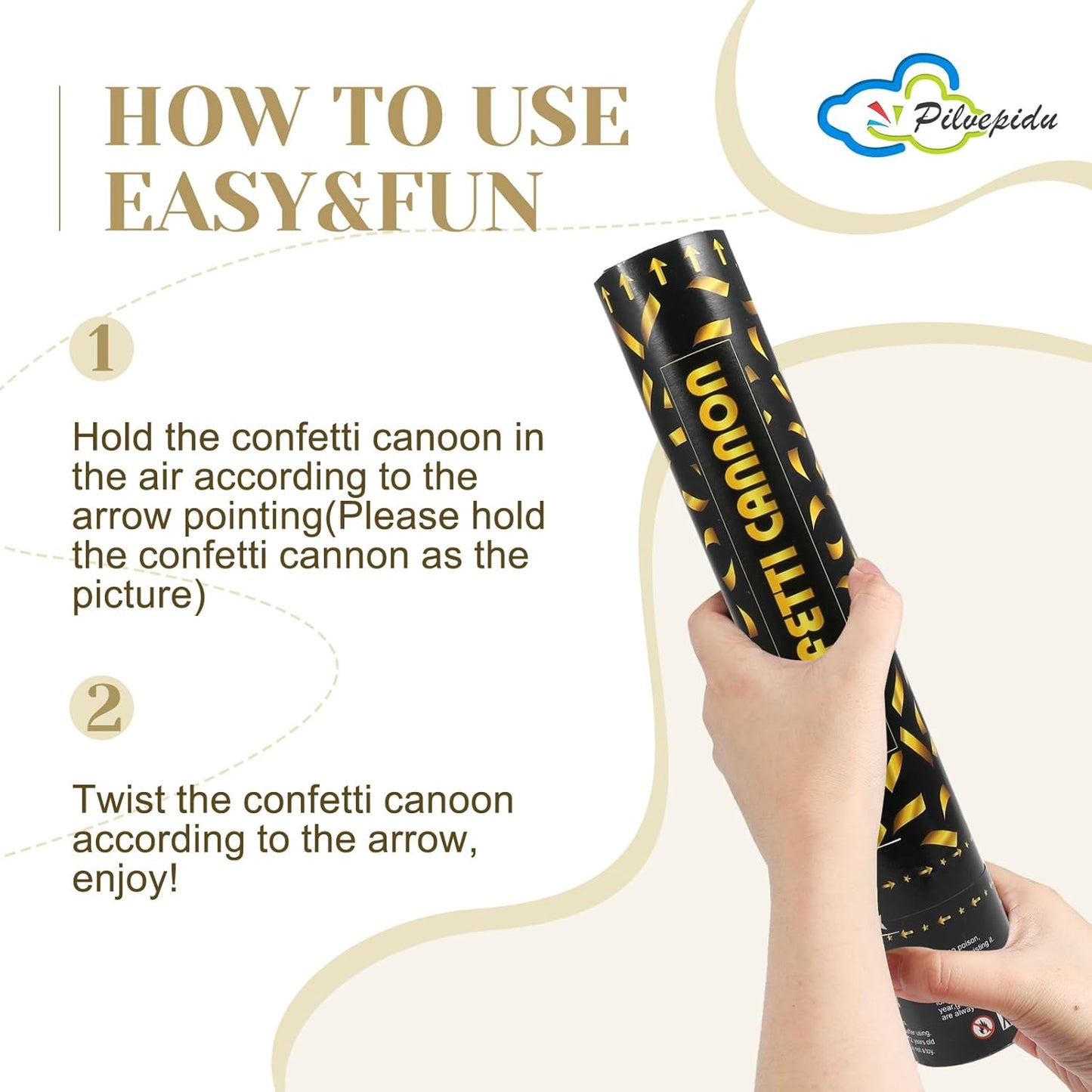Black gold Confetti Poppers,6pack 12inch Confetti Wands For Birthday,Indoor Wedding,Party,Celebrations,Photo Shoots and New Year (Black gold 6Pack)