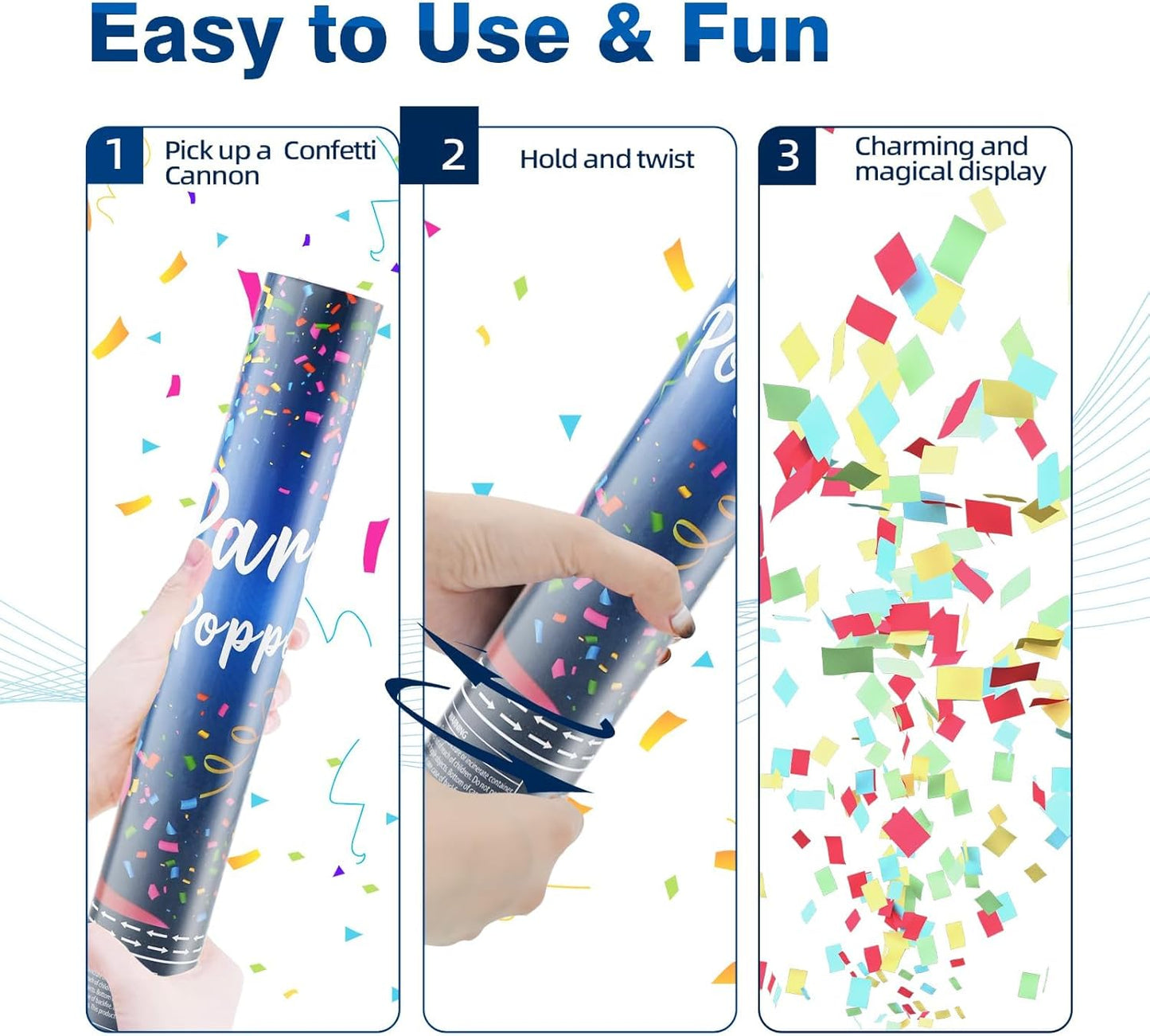 Confetti Cannon Party Popper 12Pack Biodegradable Confetti Popper Cannons 12Inch Multicolor Confetti Shooters for Wedding Graduation Birthday 4th of July New Year Christmas Party Supply Celebration