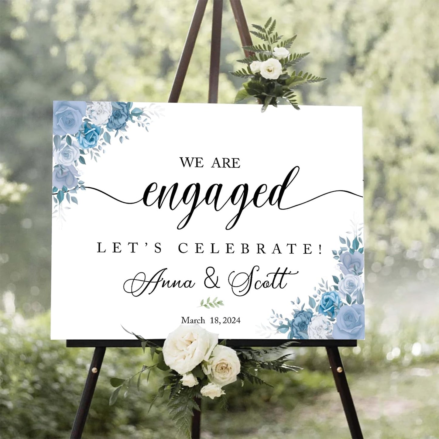 Dusty Blue Engagement Decor, Rustic Engagement Sign, 12x18 inches, Plastic, Full Size