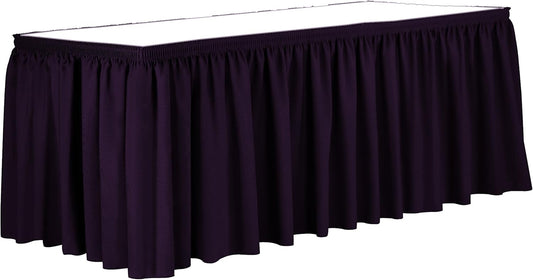 Ultimate Textile Pleat Polyester Fabric Table Skirt - Machine Washable, Flame Resistant, Cut & Sewn in NJ, Desk Skirt - Aubergine, 17' Shirred Pleat x 42" h