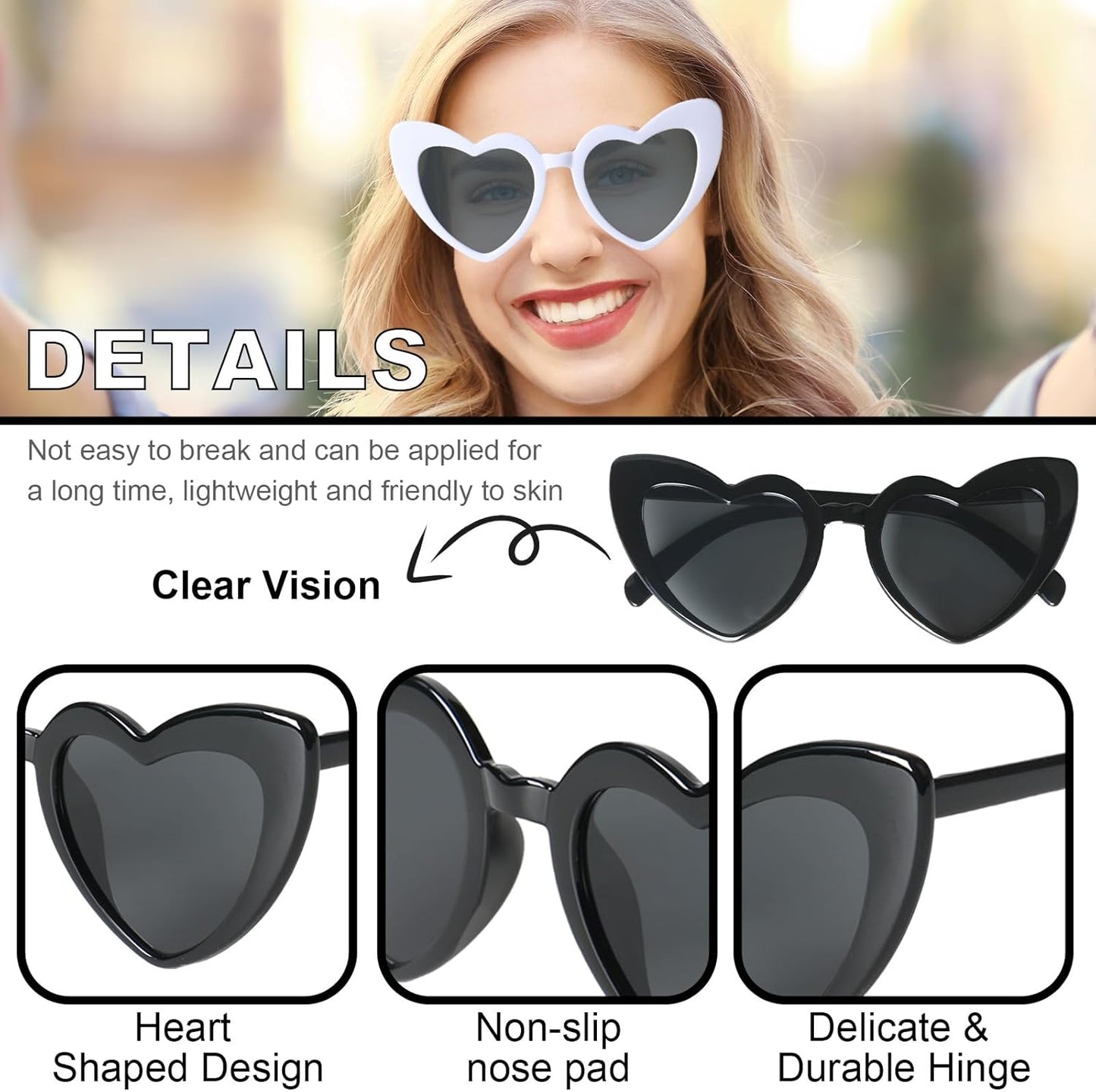 AEAHALY Pink White Black Heart Sunglasses for Women Vintage Bride Heart Shaped Sunglasses Wedding Party Accessories
