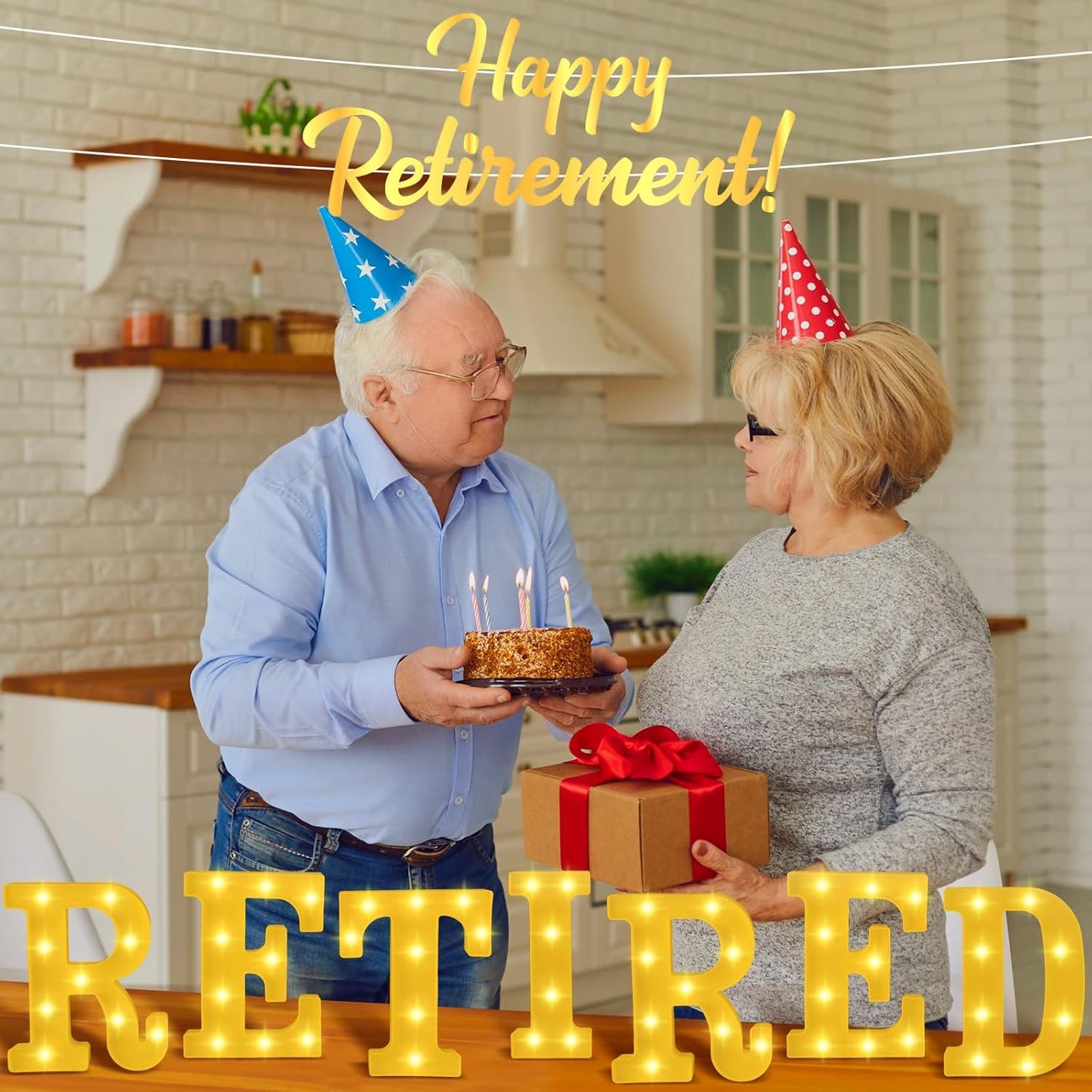 7 Pcs Retired Large LED Letter Sign LED Lights Battery Powered Table Decoration for Happy Retirement Party Decorations