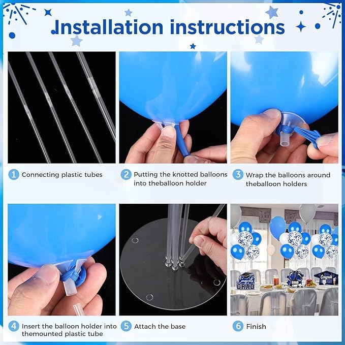 6 Sets Blue Graduation Balloon Stand Kit for Table Decorations Class of 2025 Congrats Grad Table Centerpiece Grad Prom Themed Decoration for Grad School & College Ceremonies Party Supplies