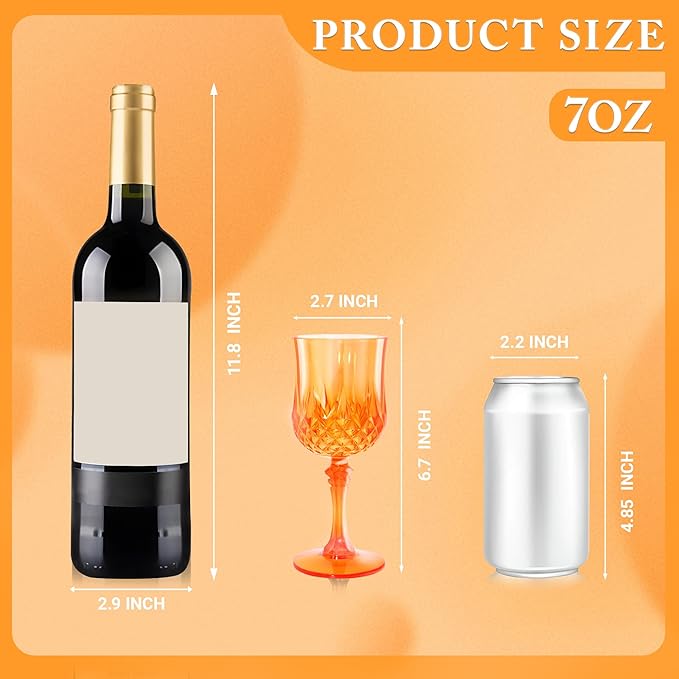 Plastic Wine Glasses, Plastic Goblets Vintage Style Cordial Unbreakable Drinking Glasses, Reusable Drinkware for Wedding Reception, Grand Event Party Supplies, Easter (48, Pumpkin orange)