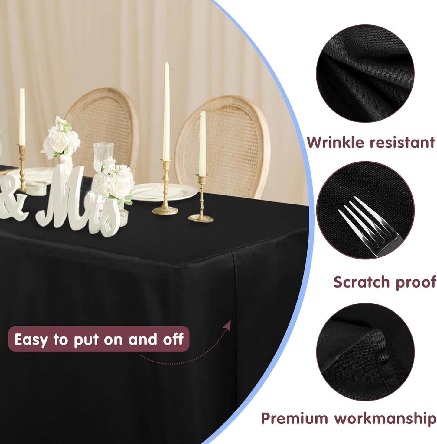 HolidayIdeas Fitted Black Tableclothes - 96 x 30 Inch - 2 Pack Rectangle Tablecloths for 8 Foot Tables, Polyester Fabric Table Covers for Parties, Trade Show, Birthday