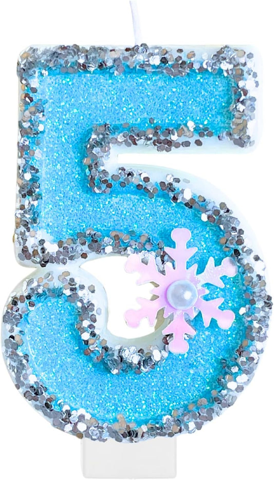 Frozen Birthday Number Candles for Cake, Blue Number 5 Candle, 5th Frozen Cake Topper, Fun Glitter Birthday Candles Cupcake Topper for Party Anniversary Decorations