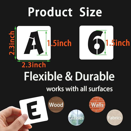 BAMIDELE 1.5 Inch Letter and Number Stencils, 40 Pcs Reusable Plastic Alphabet Spray Paint Stencils for Painting on Wood, Wall, Fabric, Rock, Chalkboard, Door Porch, Signage, DIY Craft Decoration