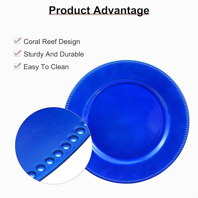 uxcell 10pcs Charger Plates Bulk 13 Inch Plastic Charger Plates Round Plate Chargers for Dinner Wedding Party Event Table Setting Decoration Blue