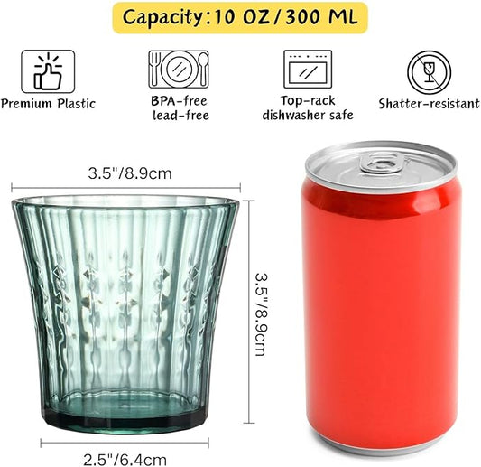 AVLA 12 Pack Plastic Water Tumblers, 10 OZ Unbreakable Acrylic Drinking Glasses, Transparent Reusable Juice Wine Cup, BPA-free Small Stackable Kids Drinkware for Home, Picnic, Party, Dishwasher Safe