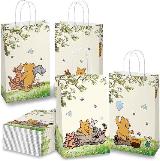 wjrsxilt Winnie Treat Bags - 16 PCS Paper Goodies Candy Bags Classic Bear Party Bag for the Pooh Baby Shower Present Bag Kids Party Decorations Supplies Decor